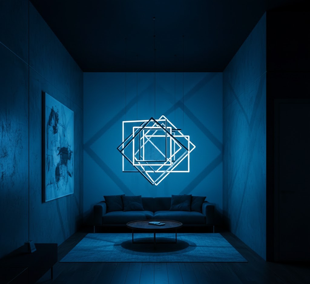 Geometric light installation in compact urban loft